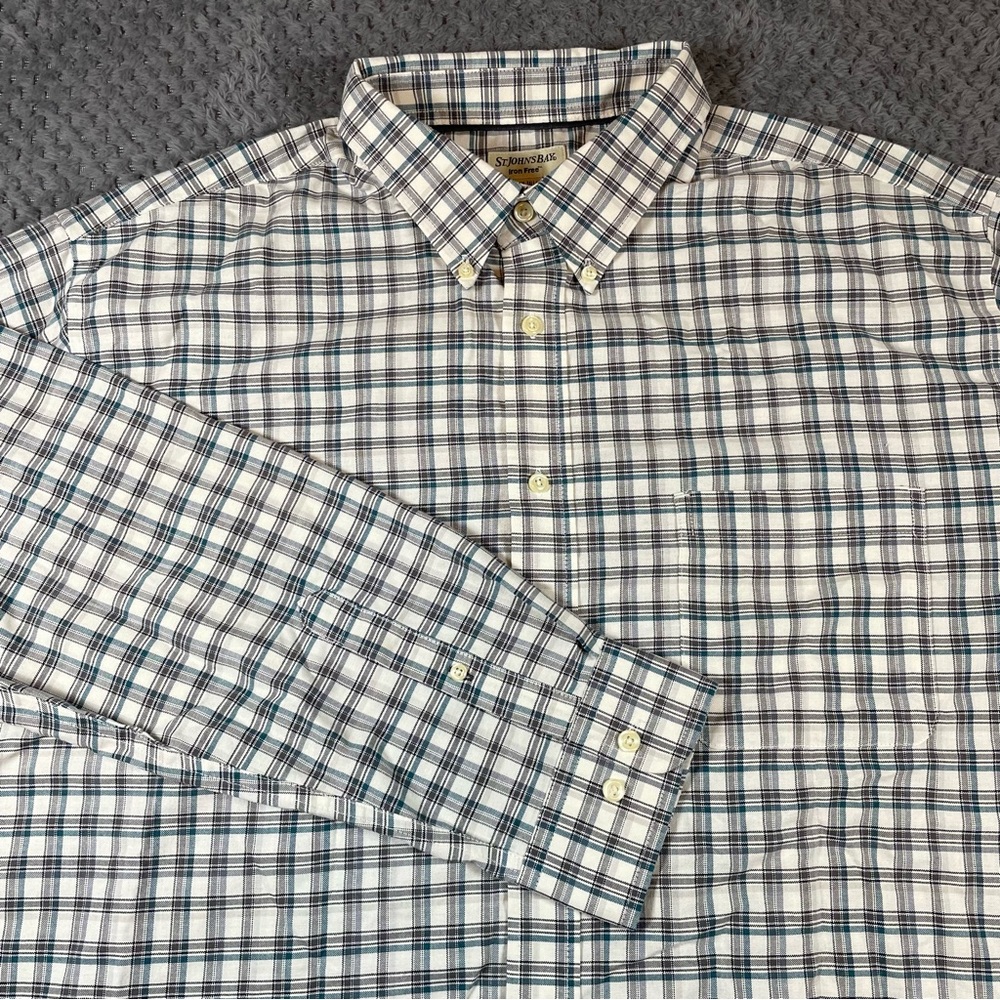 St. John's Bay Men's Iron Free Dress Shirt Size 2XLT Plaid Button Up Tall Preppy